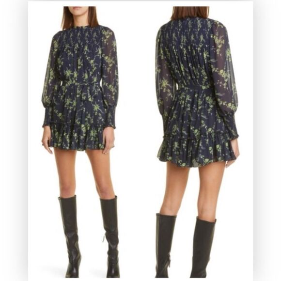 Cinq A Sept Raven Ruffle Tie Waist Long Sleeve Minidress Dress 12 NWT $395 - Picture 1 of 6